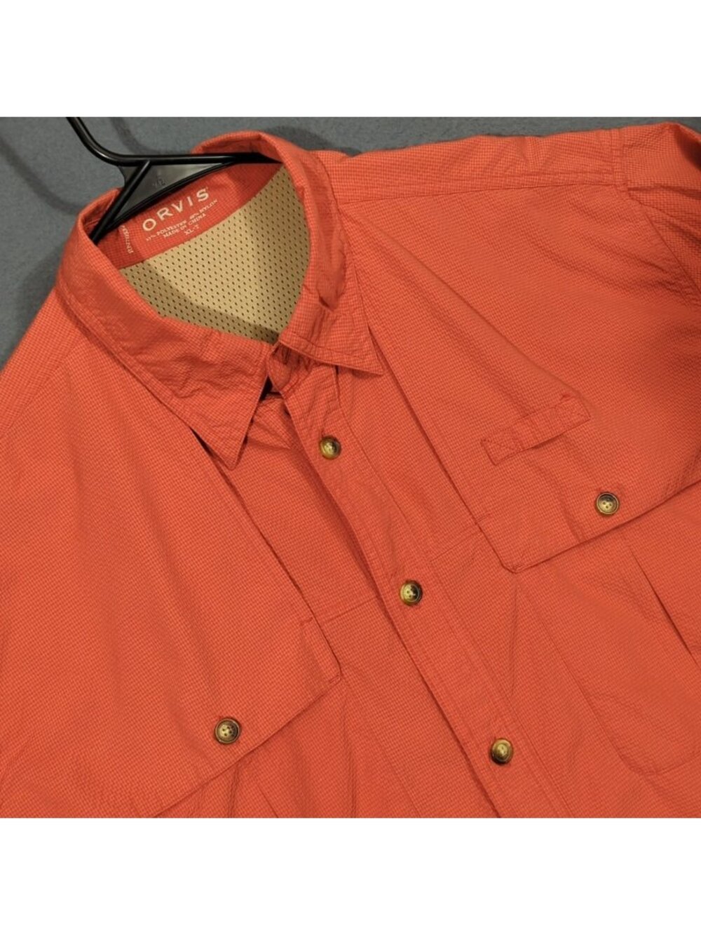 Orvis Shirt Men's XLT Coral Red Long Sleeve Button Up Fishing Outdoor Camp
